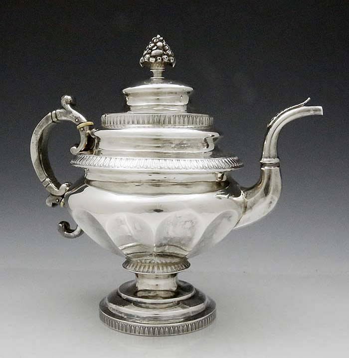 Cox Coin Silver Teapot New York Antique